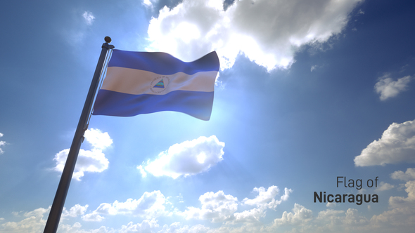Nicaragua Flag on a Flagpole V4