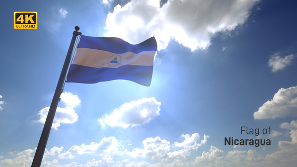 Nicaragua Flag on a Flagpole V4 - 4K