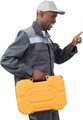 a man wearing a hat holding an orange tool box - PhotoDune Item for Sale