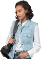 a woman wearing a blue denim jacket and a purse - PhotoDune Item for Sale