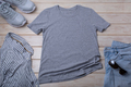 Gray T-shirt mockup with sunglasses and blue jeans - PhotoDune Item for Sale