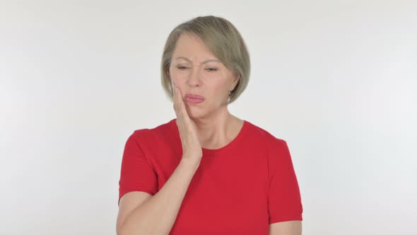 Old Woman Having Toothache on White Background