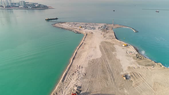 Aerial view of artificial island under construction, Dubai, U.A.E.