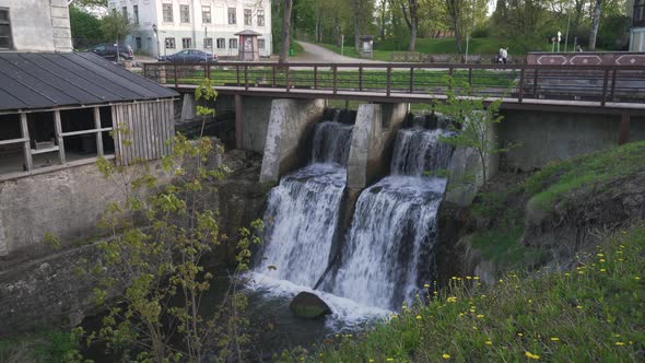 Aleksupites Waterfall in Kuldiga Latvia Stedicam Shot