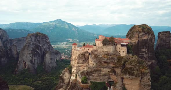 Aerial View Of The Mountains And Meteora Monasteries In Greece