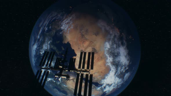 International Space Station in Outer Space Over the Planet Earth Orbit