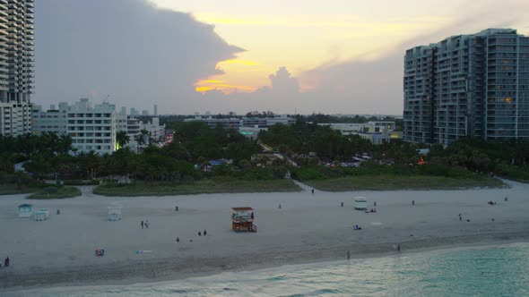 Aerial view of Miami shore in the evening