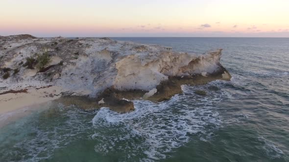 Aerial drone view of a deserted beach in the Bahamas, Caribbean. 