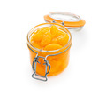 Canned tangerine. Pickled mandarin fruit in jar isolated on white background. - PhotoDune Item for Sale