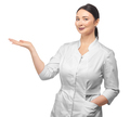 Woman in a medical white coat on a white background isolate - PhotoDune Item for Sale