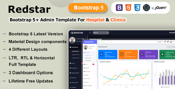 RedStar - Bootstrap 5 Material Admin Dashboard Template For Hospital & Clinics