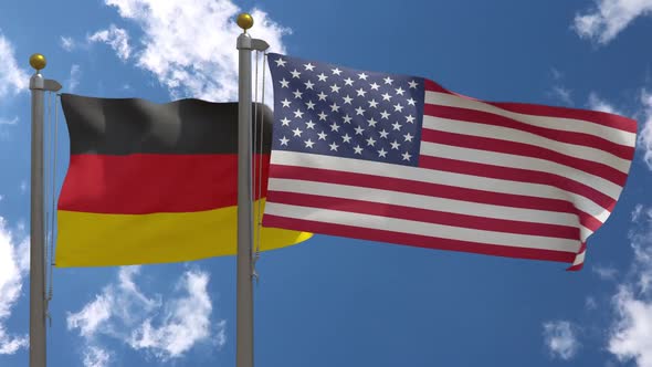 Germany Flag Vs United States Of America USA On Flagpole