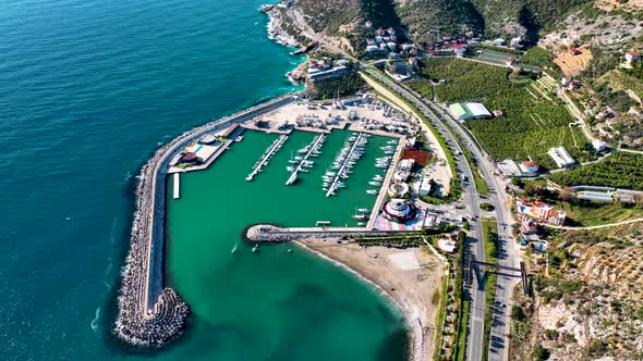 Yachts in the Port Aerial View 4 K Alanya Turkey