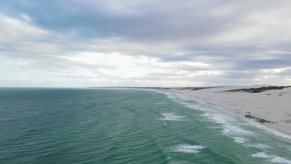 Aerial view of remote Overberg beach, South Africa.