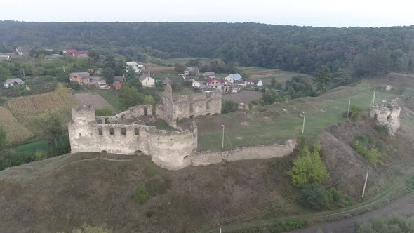 Aerial view of ruins in a village