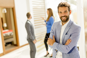 young business people talking in the background