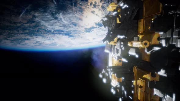 Spaceship with View on Space and Planet Earth alt