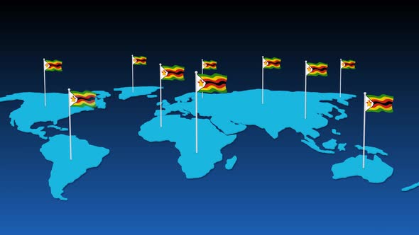 Zimbabwe Flag Fly Animated On Planet Earth Map