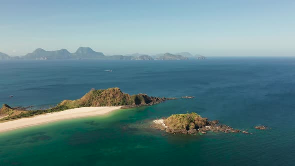 Wide Tropical Beach with White Sand View From Above