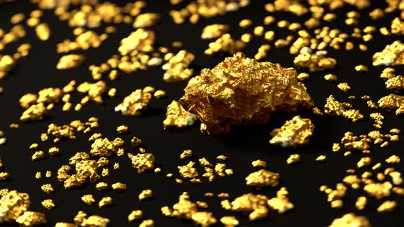 Gold nuggets on round-table. Wealth, treasure, fortune, success background.
