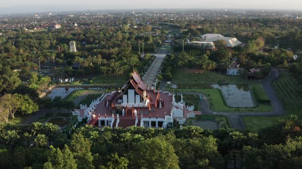 Aerial View of Royal Park Rajapruek Botanical Garden and Pavilion in Chiang Mai Thailand