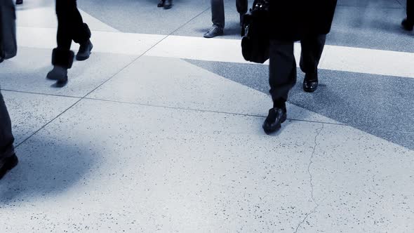 Crowd of People Walking on Busy City Street at Rush Hour Traffic