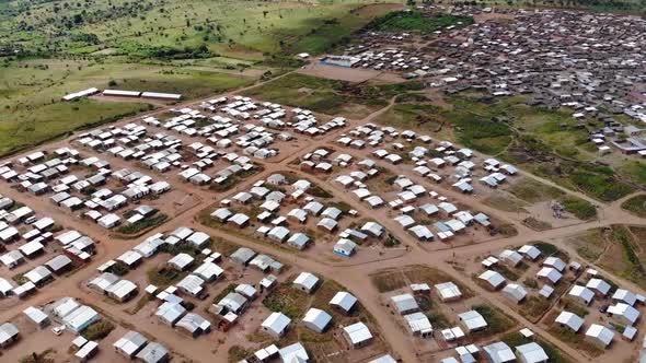 Birds Eye View of Village in Africa, Dirt Roads with Houses