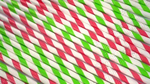 Drinking paper colorful straws for party. Close up