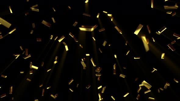 Falling Gold Bars in Slow Motion on Black Isolated Background