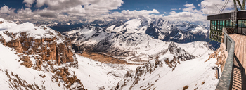 Panorama from the summit of Sass Pordoi in the Dolomites
