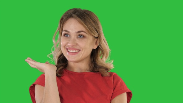 Excited Woman with an idea on a Green Screen, Chroma Key.