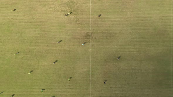 The beginning of a Soccer match. Aerial shot of a Soccer match the view from the top.