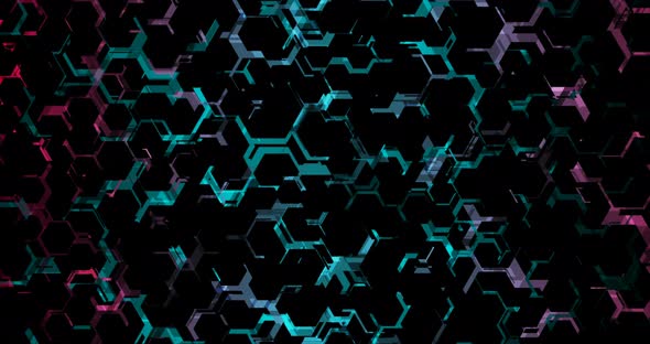 Abstract Blue Purple Neon Hexagonal Pattern