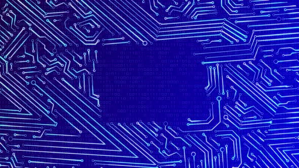 Circuit Board with moving electrons Data Flow . alt