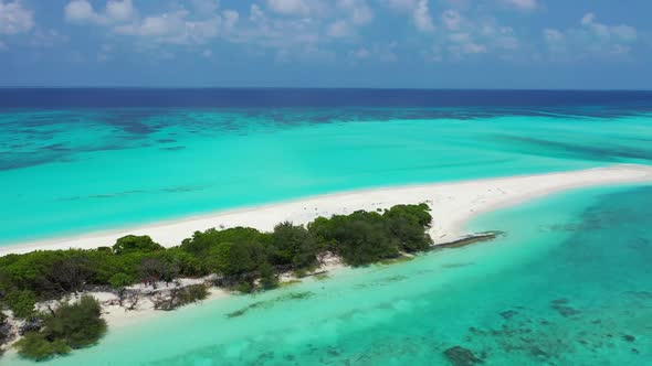 Aerial drone view seascape of exotic tourist beach time by blue water and white sand background of a