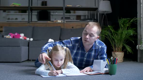 Home Schooling of Helpful Dad and Little Daughter