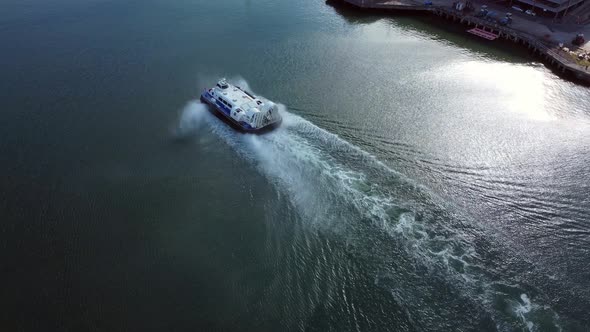 Hovercraft flying away from camera drone