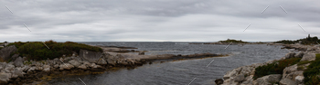  during a cloudy morning. Located in Peggy Cove, near Halifax, Nova Scotia, Canada
