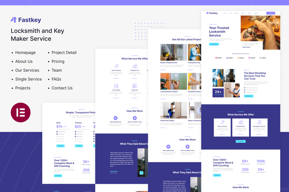 Fastkey | Locksmith and Key Maker Service Elementor Template Kit – 1 Sold!