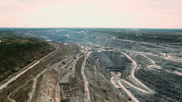 Asbestos Quarry a Dump Truck at Work in Open Pit