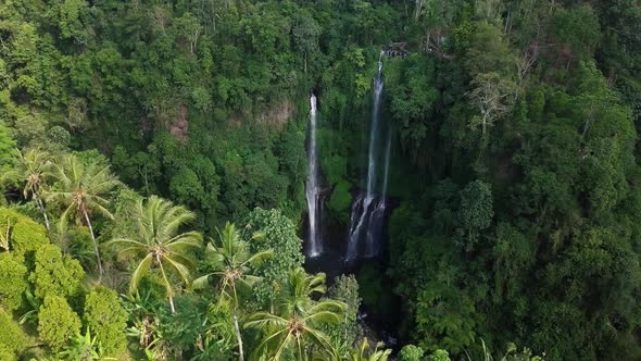 Aerial View of Waterfall in Green Rainforest