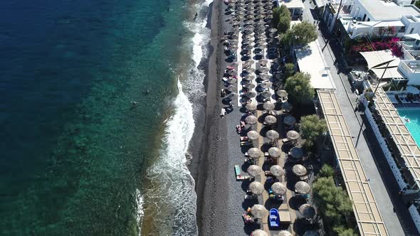 City of Santorini on the island of Santorini in Greece from the sky