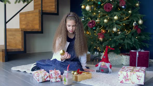 Little Girl Decorating Christmas Tree with Toys