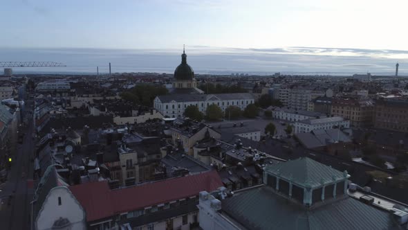 Drone Shot Flying Over Rooftops of Stockholm