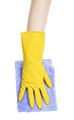 hand in yellow glove with plain blue rag isolated - PhotoDune Item for Sale