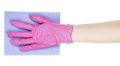 hand in pink glove holds flat blue rag isolated - PhotoDune Item for Sale