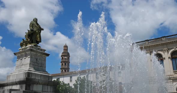 The Gambetta monument and fountain in Cahors, Lot department, the Occitan, France