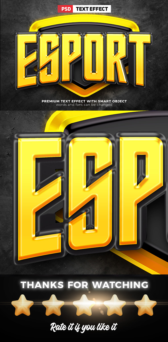 Esport Team Yellow Black Logo Mockup Template 3D Editable Text Effect Premium PSD