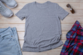Mens T-shirt mockup with sport shoes and sunglasses - PhotoDune Item for Sale