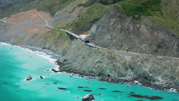  Footage of Road Along the Picturesque Coast Line of Pacific Ocean
